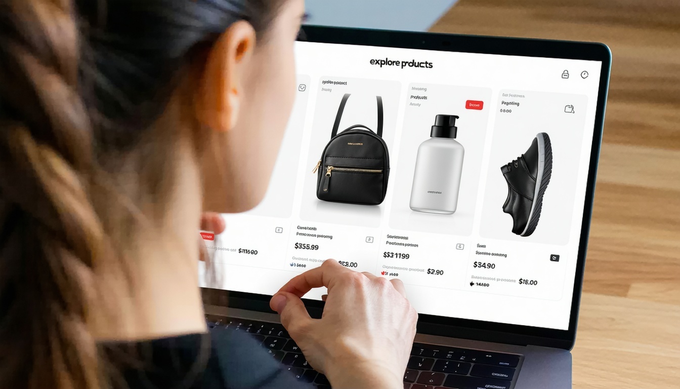 Person clicking 'explore products' on website