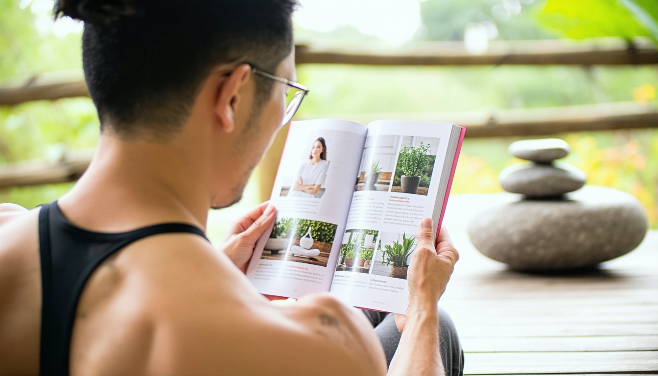 Wellness enthusiast reading digital guide